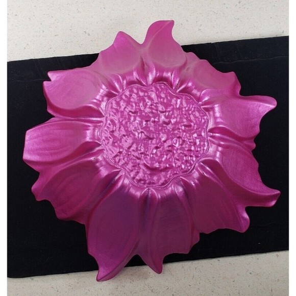 Akcam Turkish Opalescent Fusha  Dark Pink Glass Large Floral Bowl  8.5" NEW - Picture 8 of 9